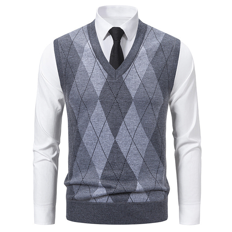 Men's V-Neck Pullover Classic Diamond Pattern
