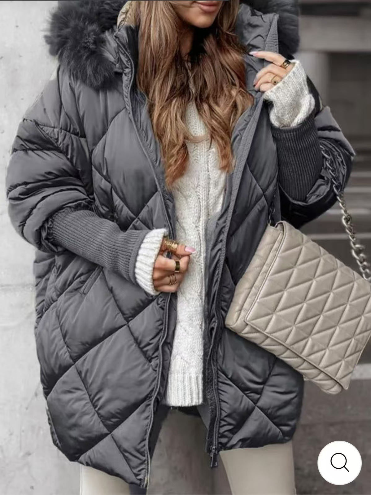 Women's Winter Parka Quilted Jacket Detachable Hood