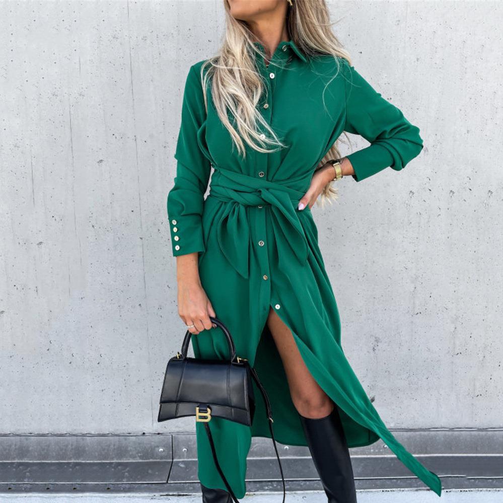 Women's summer dress with belt and side slit