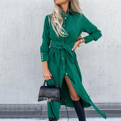 Women's summer dress with belt and side slit