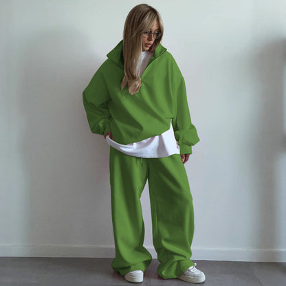 Women's Fleece Tracksuit Stand-up Collar Zipper