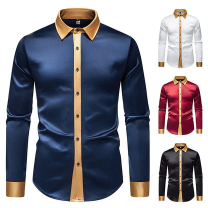 Herren Hemd Elegant Langarm Satin Effekt - IdealeKleiden
