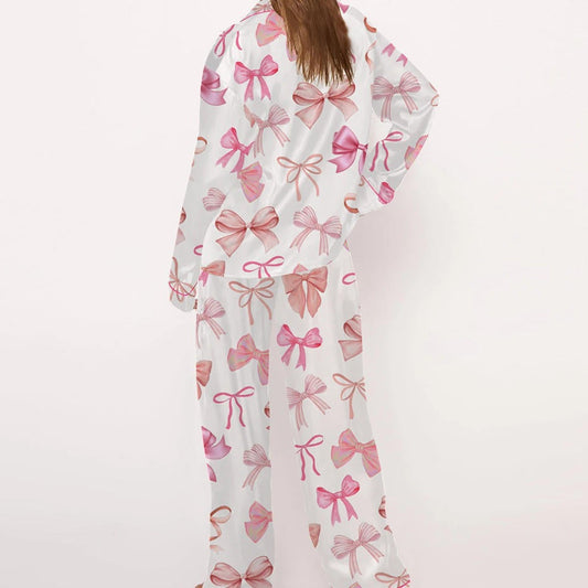 Damen Pyjama-Set Seide Verspieltes Schleifendesign - IdealeKleiden