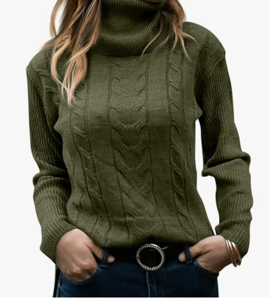 Women's Knitted Jumper Stand-up Collar Cable Knit Elegant