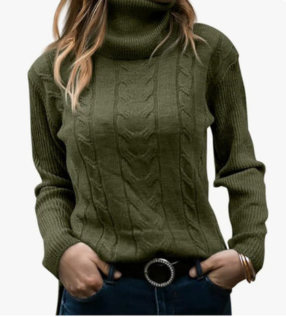 Women's Knitted Jumper Stand-up Collar Cable Knit Elegant