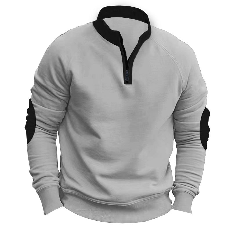Men's Sports Pullover Quarter-Zip Contrast Sleeve Modern