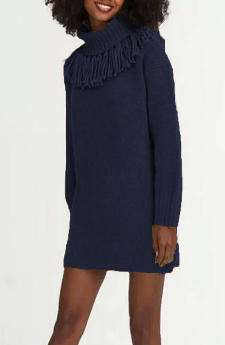 Women's Knitted Dress Elegant Design With Turtleneck