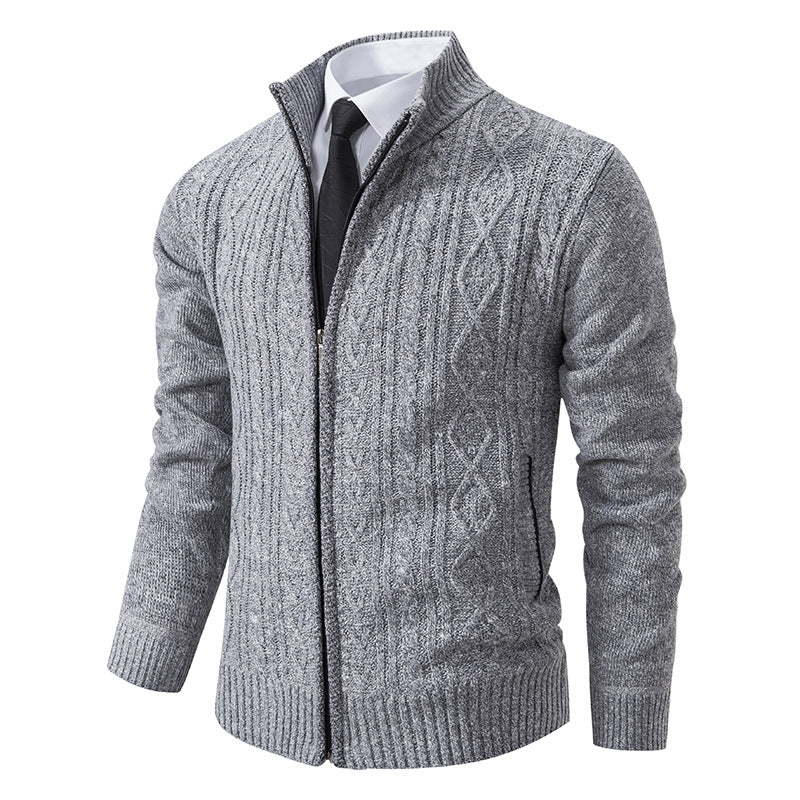 Men's Knitted Cardigan Stand-up Collar Pattern Trendy