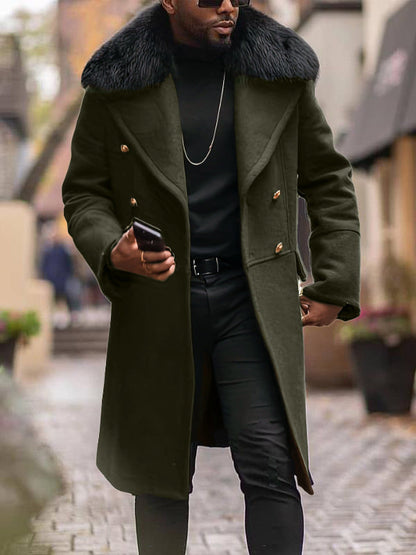 Men's Wool Jacket Elegant Design Faux Fur Collar