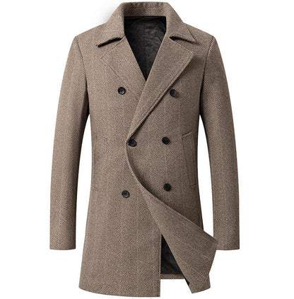 Men's Double-Breasted Coat Elegant Herringbone Design