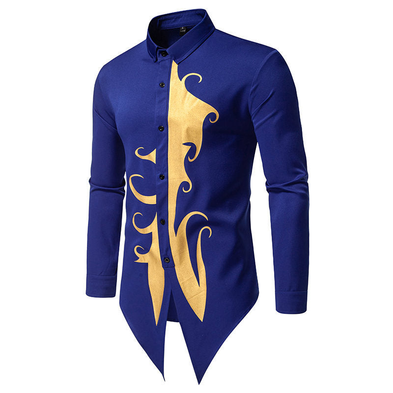 Men's Long-Sleeve Shirt Elegant Gold Pattern Modern Fit