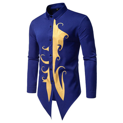 Men's Long-Sleeve Shirt Elegant Gold Pattern Modern Fit
