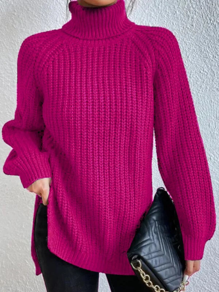 Women's Knitted Jumper High Neck Honeycomb Pattern Elegance