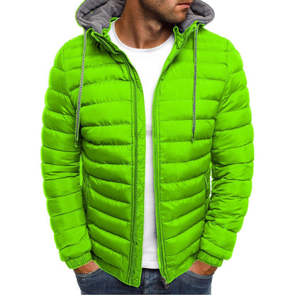 Men's Quilted Jacket Lightweight Hooded High Collar Outdoor