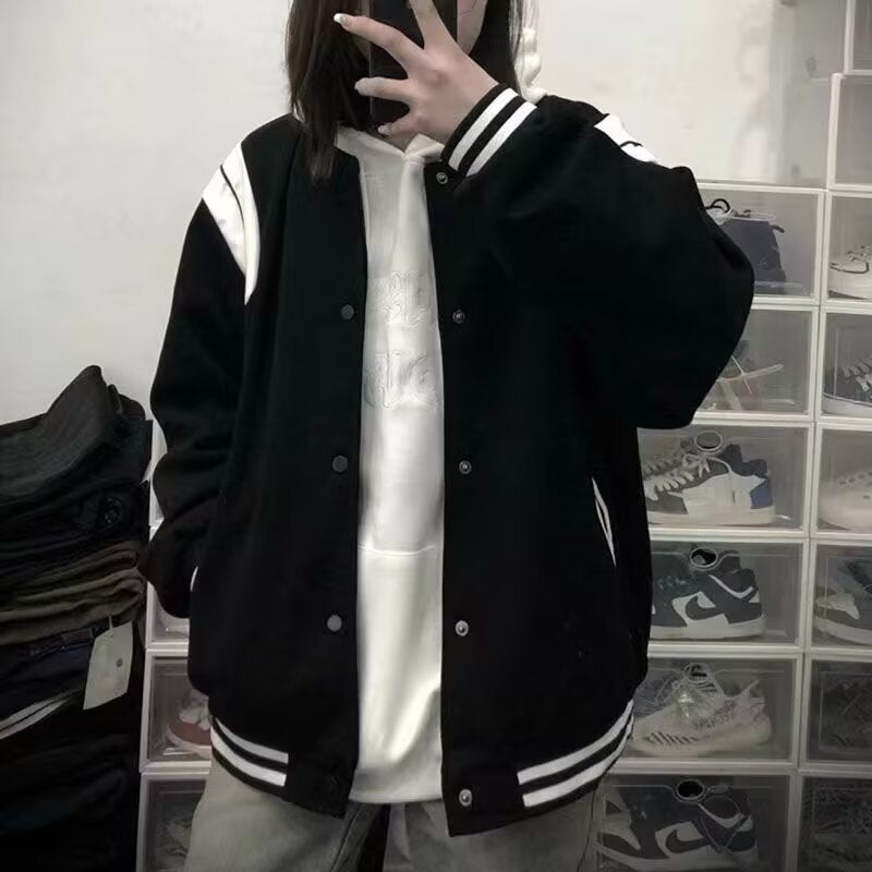 Retro Varsity Jacket Casual Striped Sporty