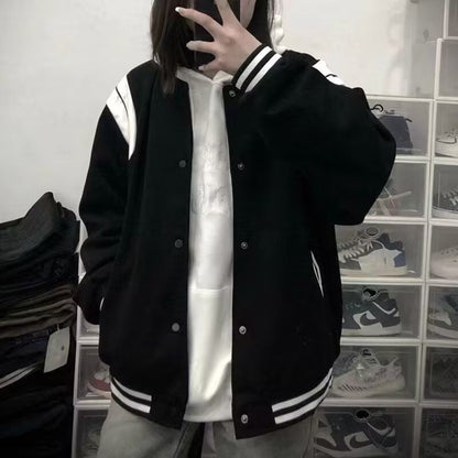 Retro Varsity Jacket Casual Striped Sporty