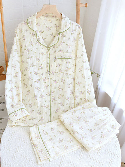 Women's Pajama Set Floral Button-Down Shirt