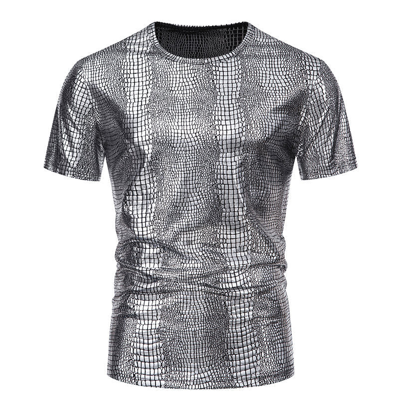Men's Pullover Snake Leather Look Elegant Short Sleeve