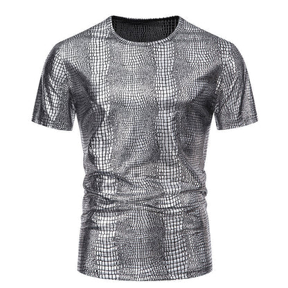 Men's Pullover Snake Leather Look Elegant Short Sleeve
