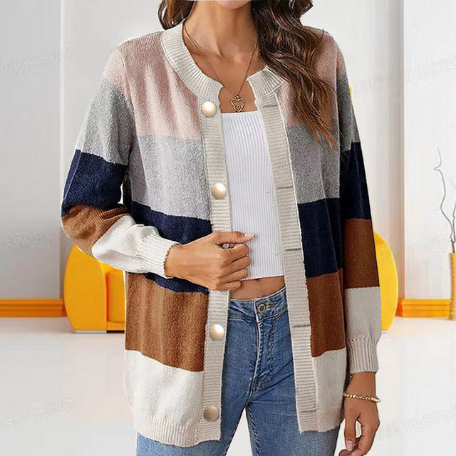Women's Cardigan Spring Stripe Look