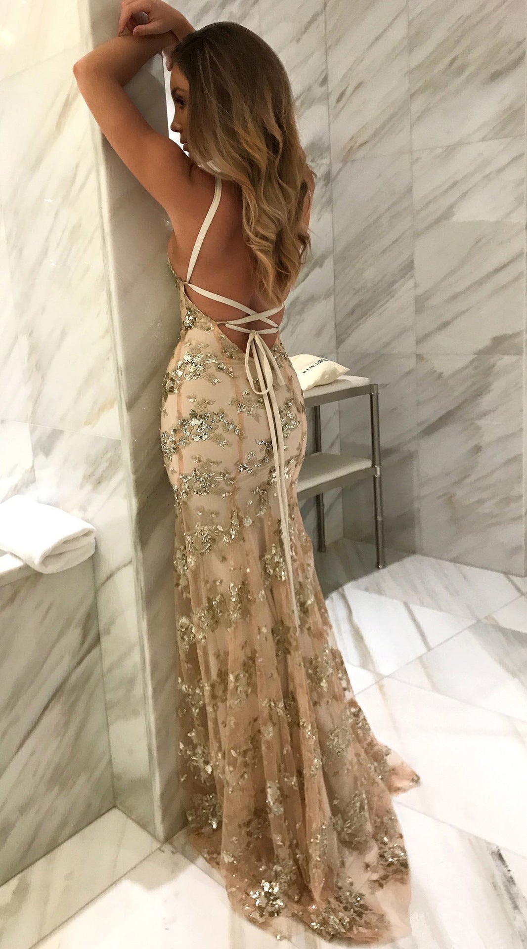Sparkly Evening Gown for WomenSexy Backless Design