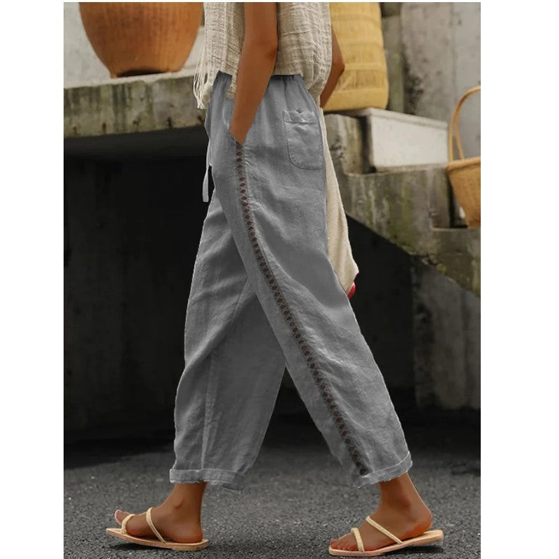 Women's Casual Lace Linen Trousers Summer Style