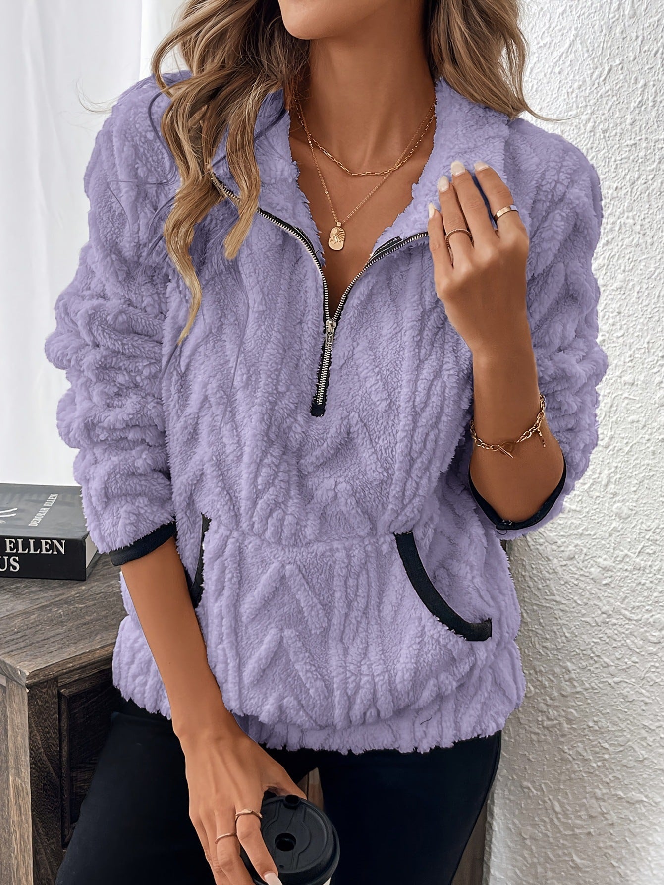 Women's Soft Teddy High-Neck Sweater