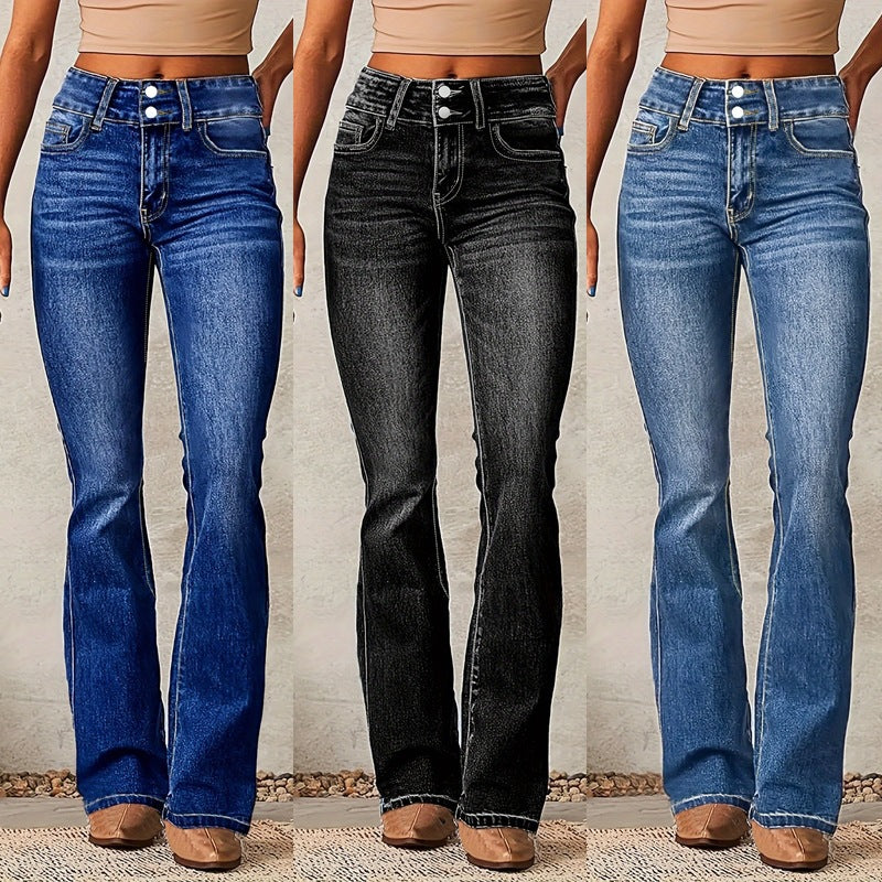 Damen Bootcut Jeans Hochwerder Elegant Design - IdealeKleiden
