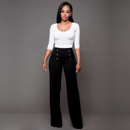 Damen Palazzo-Hose Hochtailliert Elegant Knöpfe - IdealeKleiden