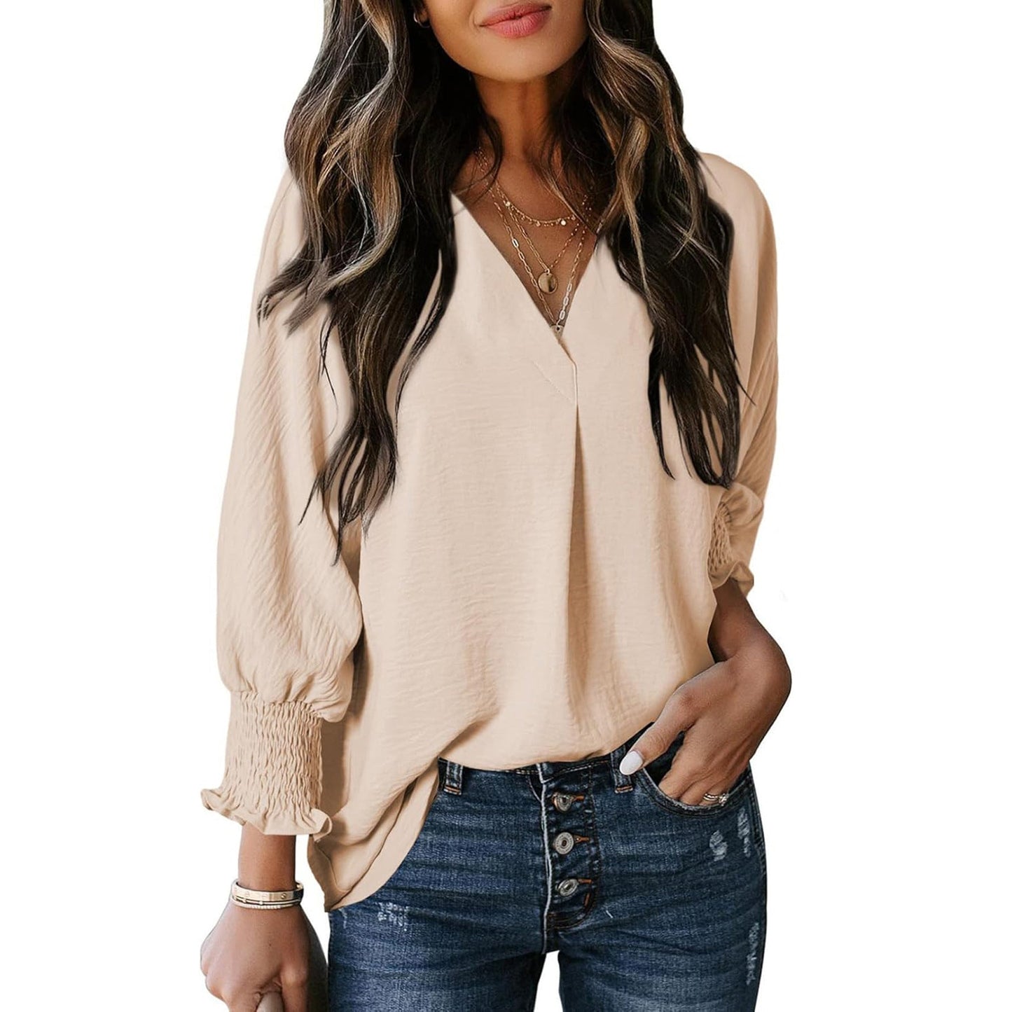 Women's Blouse V-Neck Ruffle Details Elegant