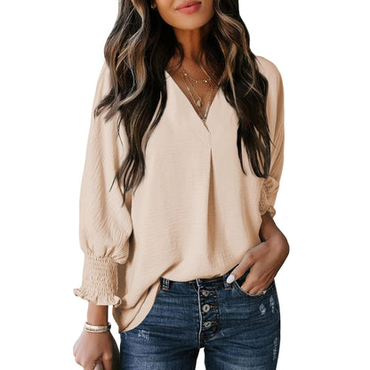 Women's Blouse V-Neck Ruffle Details Elegant