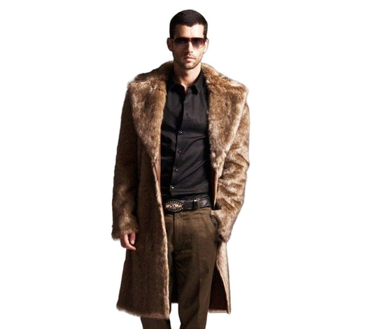 Herren Lammfellmantel Elegant Voluminöser Fellbesatz - IdealeKleiden
