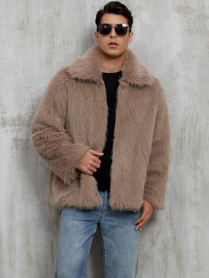 Men's Faux Fur Coat Soft with Wide Collar