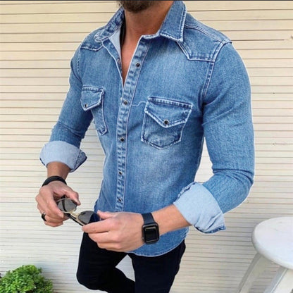 Men's Denim Shirt Modern Slim Fit Chest Pockets
