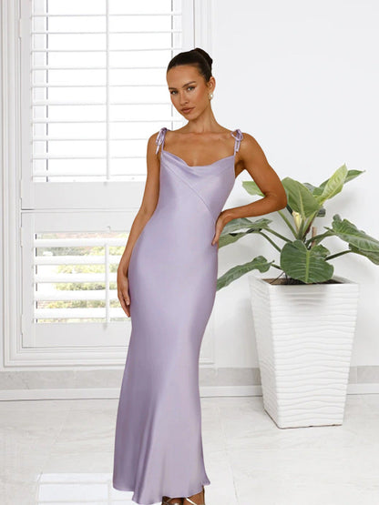 Women's Satin Dress Elegant Long Maxi Cut