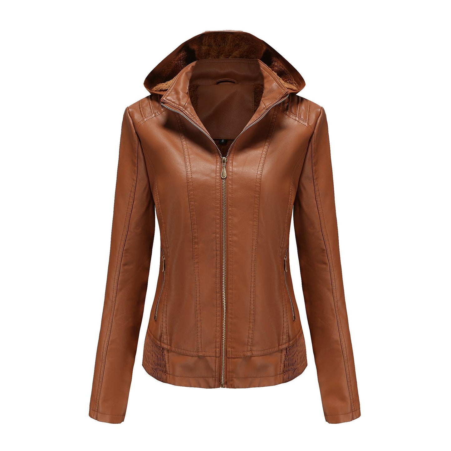Women's Leather Jacket Elegant Cut With High Collar
