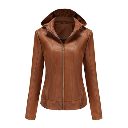 Women's Leather Jacket Elegant Cut With High Collar