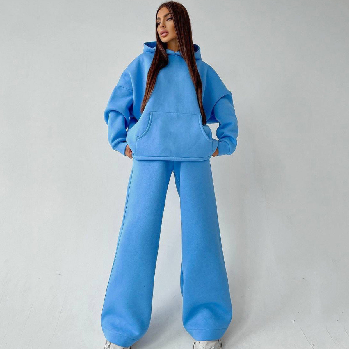 Women's Casual Oversized Hoodie Set with Wide-Leg Pants
