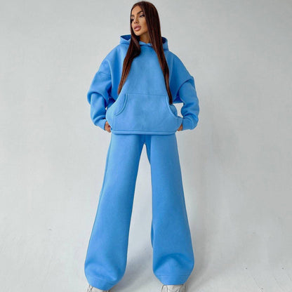 Women's Casual Oversized Hoodie Set with Wide-Leg Pants