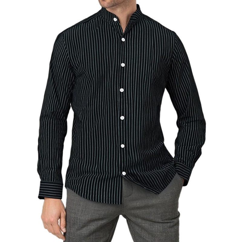Men's Shirt Modern Striped Stand-up Collar Elegance
