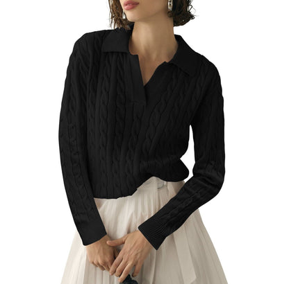 Women's Polo Shirt Knit Pattern Contrast Colors Elegant