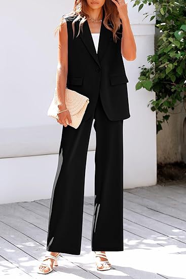 Women's Elegant Business Suit Short Sleeve Tops and Pants