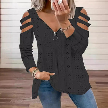 Women's Top with Cut-Out Sleeves and Deep V-Neck