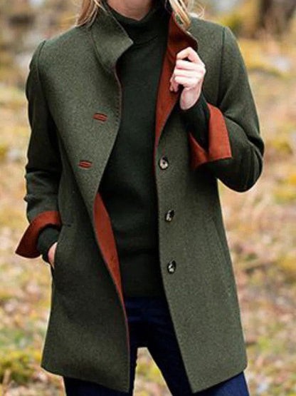 Damen Wollmantel Elegant Doppelknöpfe Wintermode