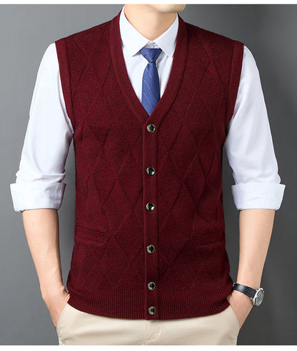Men's Knitted Vest Classic Diamond Pattern Elegant Look