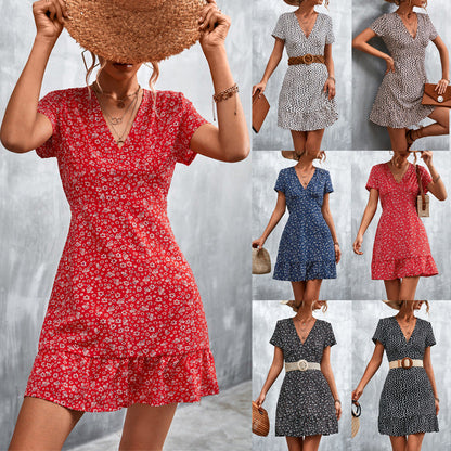 Sommerkleid Damen Kurz Floral Elegant - IdealeKleiden