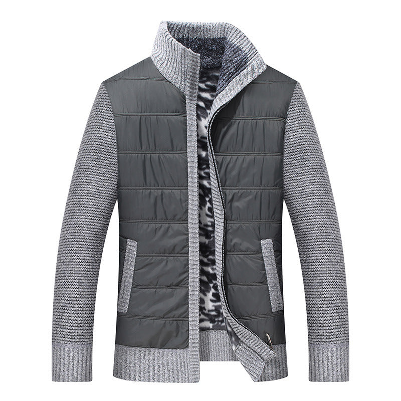 Men's Quilted Jacket Warm with Knitted Sleeves and High Collar