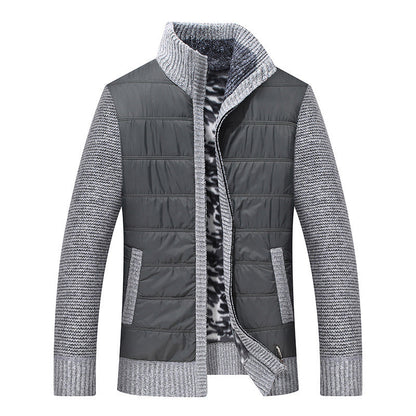 Men's Quilted Jacket Warm with Knitted Sleeves and High Collar