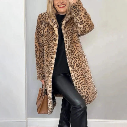 Damen Teddy-Mantel Leopardenmuster Weich Fleece Luxus - IdealeKleiden