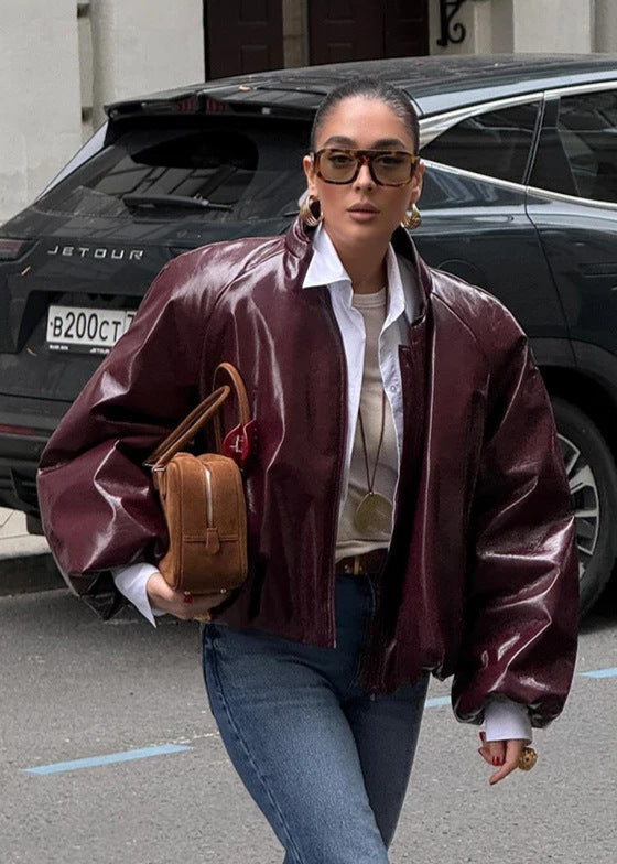 Women's Large Shiny Leather Jacket